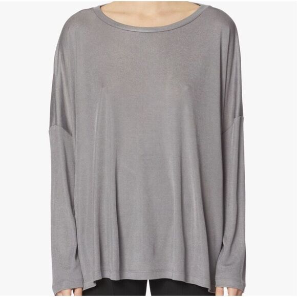 MAX MARA LEISURE Gio Oversize Jersey Top in Medium Grey Size M bat sleeve - Picture 2 of 10